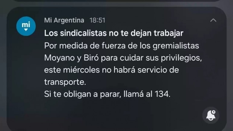 Milei utilizó la aplicación Mi Argentina para desacreditar el paro de transporte