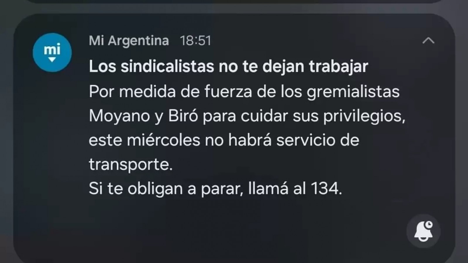 Milei utilizó la aplicación Mi Argentina para desacreditar el paro de transporte