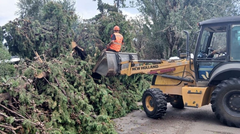 Intenso operativo municipal en Junín tras la tormenta que afectó a todo el departamento