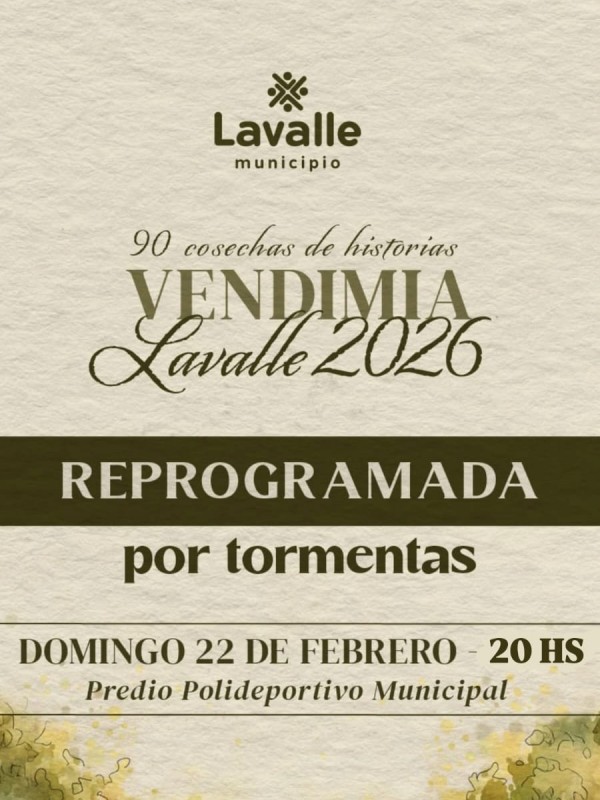 Lavalle reprogramó su Vendimia para el domingo 22 de febrero